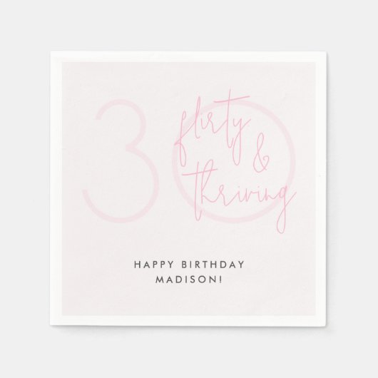 30歳気のあるそぶりをしたピンクモダン30歳の誕生日 スタンダードカクテルナプキン (正面)