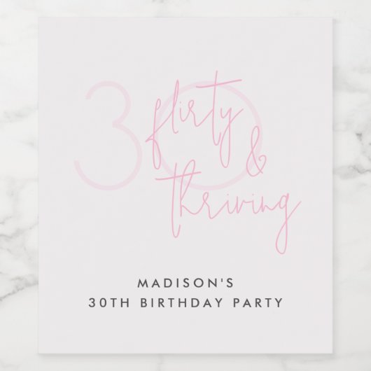 30歳気のあるそぶりをしたピンクモダン30歳の誕生日 ワインラベル (シングルラベル)