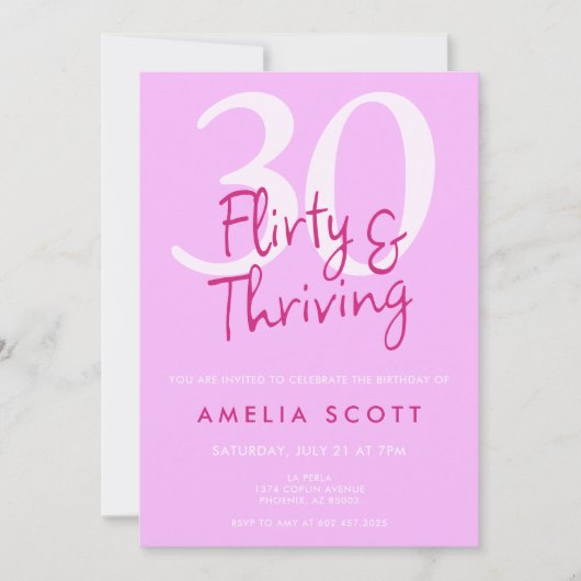 30歳気のあるそぶりをしたピンクモダン30歳の誕生日 招待状 (正面)