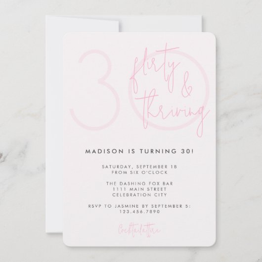 30歳気のあるそぶりをしたピンクモダン30歳の誕生日 招待状 (正面)