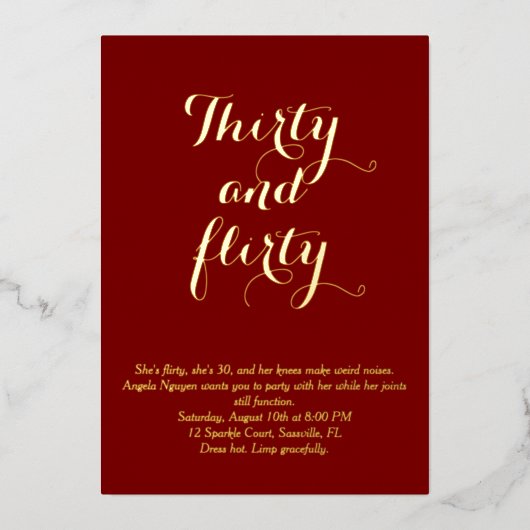 30歳気のあるそぶりをした誕生日招待状 箔招待状 (正面)