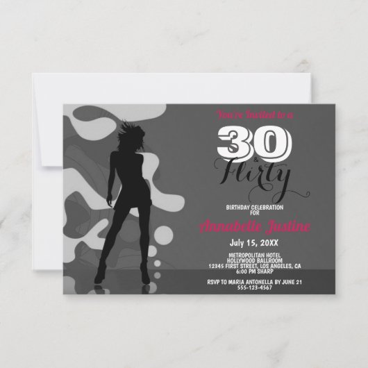 30歳気のあるそぶりをした30歳モダン誕生日ホットピンクスタイリッシュ 招待状 (正面)