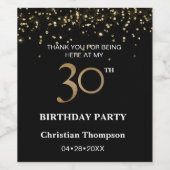 30歳男女兼用の誕生日金ゴールド紙吹雪ブラック ワインラベル (シングルラベル)