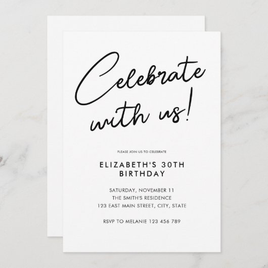 30歳祝の誕生日パーティの招待状と 招待状 (正面/裏面)