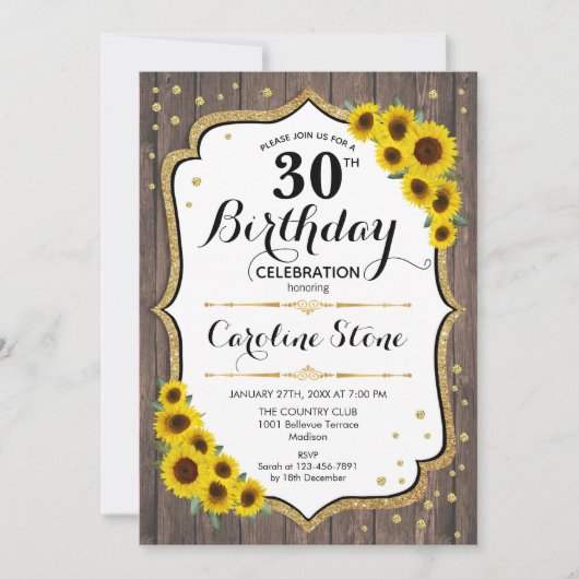 30歳素朴の誕生日 – ひまわりウッド 招待状 (正面)