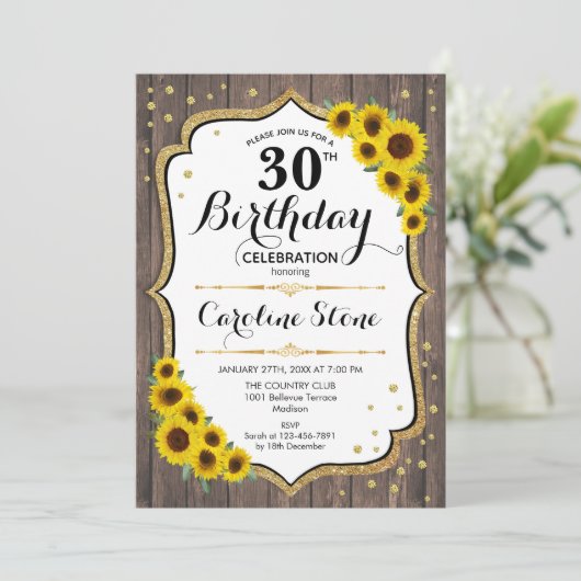 30歳素朴の誕生日 – ひまわりウッド 招待状 (スタンド正面)