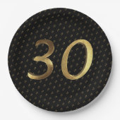 30歳結婚誕生日ブラック&金ゴールド ペーパープレート (正面)
