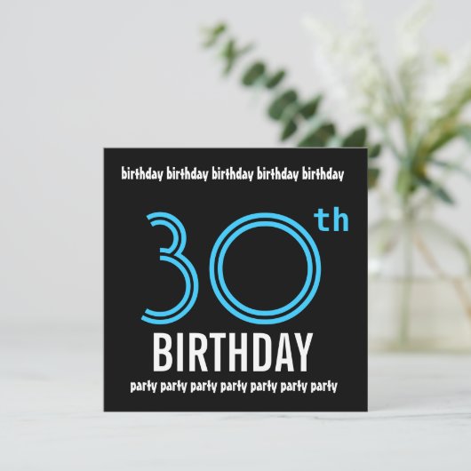 30歳誕生日パーティの招待状テンプレートピンクブラック 招待状 (スタンド正面)