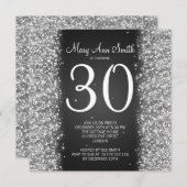 30歳誕生日パーティーきらめくグリッターブラック 招待状 (正面/裏面)