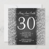 30歳誕生日パーティーきらめくグリッターブラック 招待状 (正面)