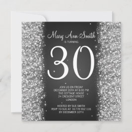 30歳誕生日パーティーきらめくグリッターブラック 招待状