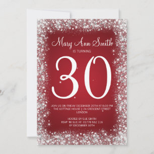 30歳誕生日パーティーきらめくグリッターレッド 招待状