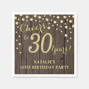 30歳誕生日パーティーウッ素朴ド&金ゴールドダイアモンドN スタンダードカクテルナプキン