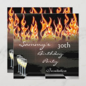 30歳誕生日パーティー招待状 エレガントな炎とゴールド 招待状 (正面/裏面)
