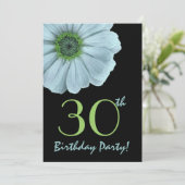 30歳誕生日パーティー青と緑のデイジーV200 招待状 (スタンド正面)