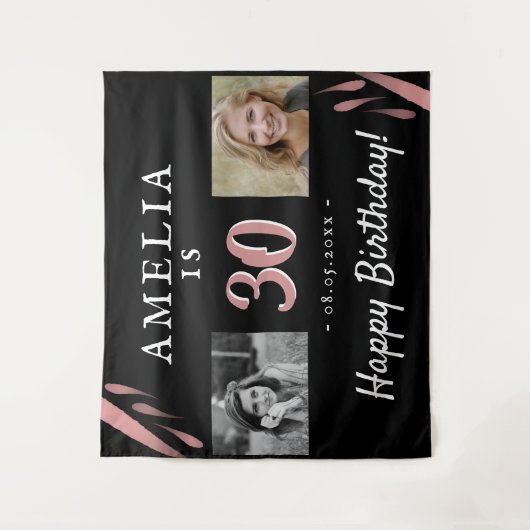 30歳誕生日ブラック2写真背景 タペストリー (正面)