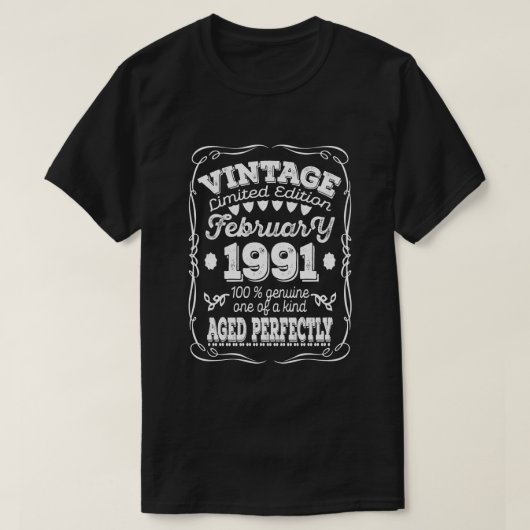 30歳誕生日プレゼントヴィンテージ1991年2月30年 Tシャツ (デザイン正面)