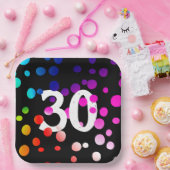 30歳誕生日レインボードット（黒背景） ペーパープレート (パーティー)