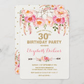 30歳誕生日招待状ピンク金ゴールドボホフローラ 招待状 (正面/裏面)