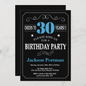 30歳誕生日招待状（青と黒） 招待状 (正面/裏面)