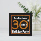 30歳誕生日金ゴールドオレンジブラックストライプW412 招待状 (スタンド正面)