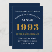 30歳誕生日 1993年 青金 名前 年 招待状 (正面/裏面)