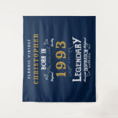 30歳誕生日 1993 名前を入れて レジェンド 青金 レトロ タペストリー (正面)