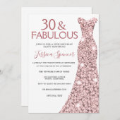 30歳 & ファビュラス ローズゴールド ドレス 30歳の誕生日パーティー 招待状 (正面/裏面)