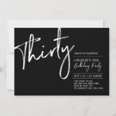 30歳 | モダンな白黒の30歳誕生日パーティー 招待状 (正面)