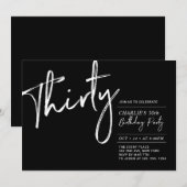 30歳 | モダンな白黒の30歳誕生日パーティー 招待状 (正面/裏面)