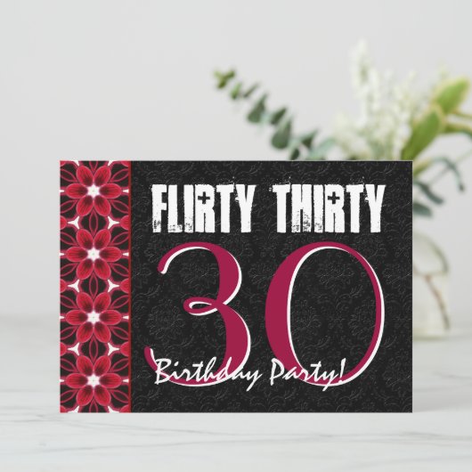 30気のあるそぶりをした歳の誕生日パーティー（ピンクと黒） 招待状 (スタンド正面)