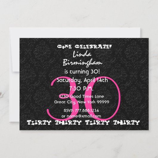 30気のあるそぶりをした歳の誕生日パーティー（ピンクと黒） 招待状 (裏面)