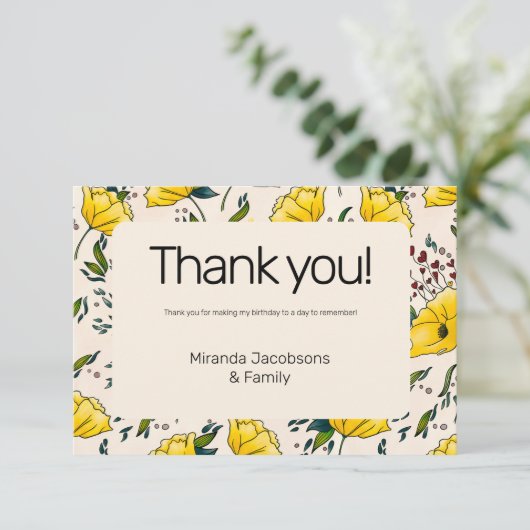 30番目のケシフローラ黄色の花ケシモダン サンキューカード (スタンド正面)