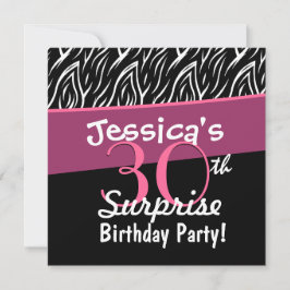 30番目のサプライズ誕生日白黒ピンクゼブラX30 招待状