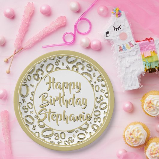 30番目のパーティー乱数パターン金ゴールド/白 ペーパープレート (パーティー)