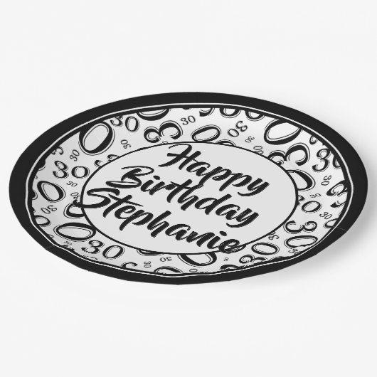 30番目のパーティー乱数パターン黒/白 ペーパープレート (アングル)