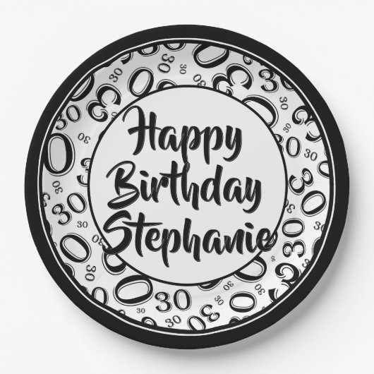 30番目のパーティー乱数パターン黒/白 ペーパープレート (正面)