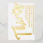 30番目の誕生日パーティーホワイト(金ゴールドスクリプト付き) 箔招待状 (正面)