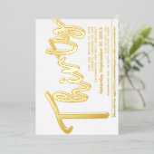 30番目の誕生日パーティーホワイト(金ゴールドスクリプト付き) 箔招待状 (立ち正面)