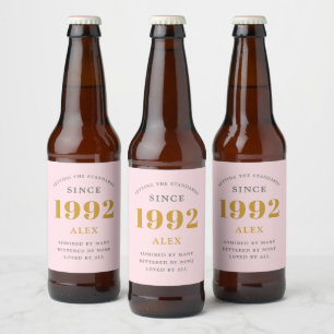 30番目の誕生日名1992 Pink Gray エレガント Chic ビールラベル