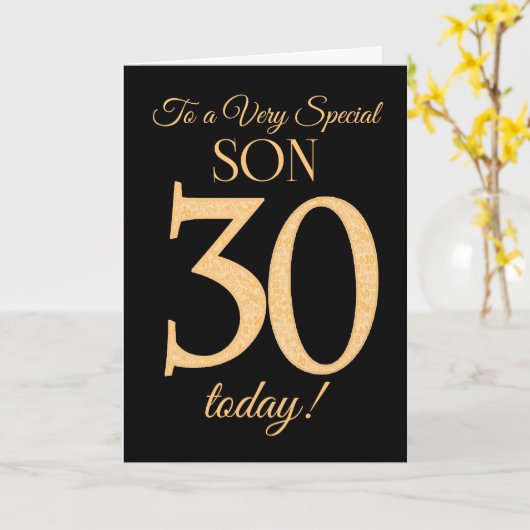 30番目の金ゴールド効果が黒に対して誕生日 カード (黄色い花)