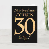 30番目の金ゴールド効果のブラックへの誕生日 カード (正面)