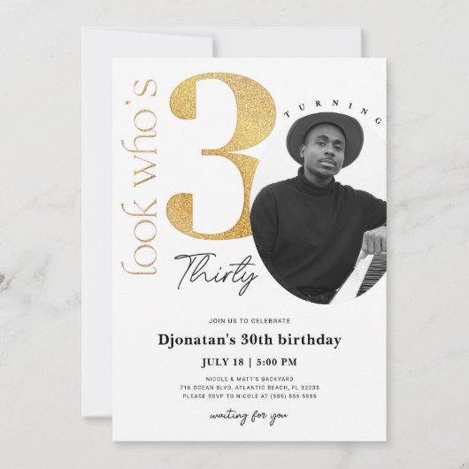 30番目の金ゴールド誕生日招待状（写真あり） 招待状 (正面)