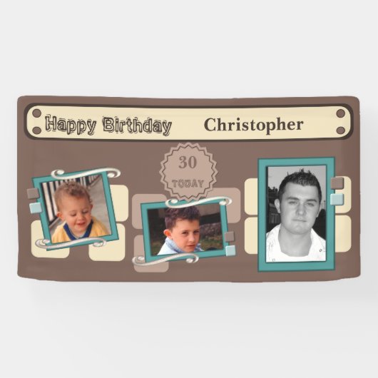 30番目男性への写真を追加する名前ブラウンパーティー 横断幕 (横)