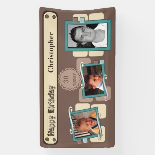 30番目男性への写真を追加する名前ブラウンパーティー 横断幕 (縦)