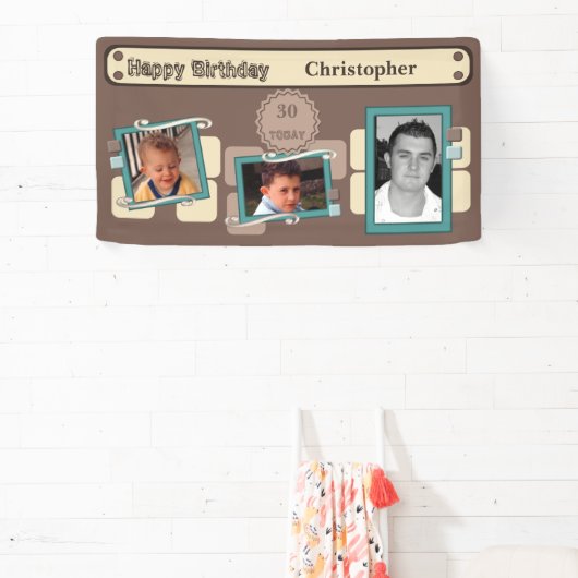 30番目男性への写真を追加する名前ブラウンパーティー 横断幕 (インサイチュ)