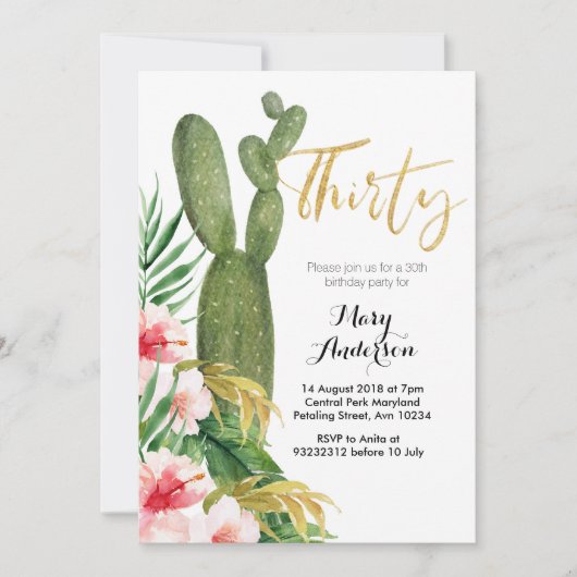 30第30誕生日の招待状のサボテンのフェスタ 招待状 (正面)