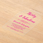 30素晴らしい誕生日ピンクの書道アー澄んチ アクリル招待状 (レイダウン)