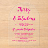 30素晴らしい誕生日ピンクの書道アー澄んチ アクリル招待状 (正面)