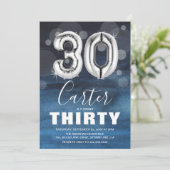 30誕生日シルバー |青いパーティー 招待状 (スタンド正面)
